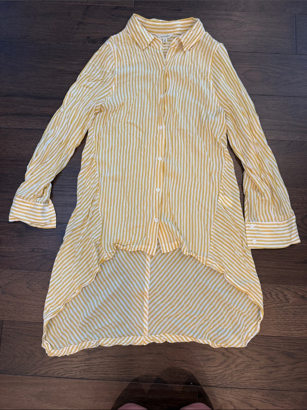 Max Studio Yellow White Striped High Low Button Down Tunic Top - Small - C61-142